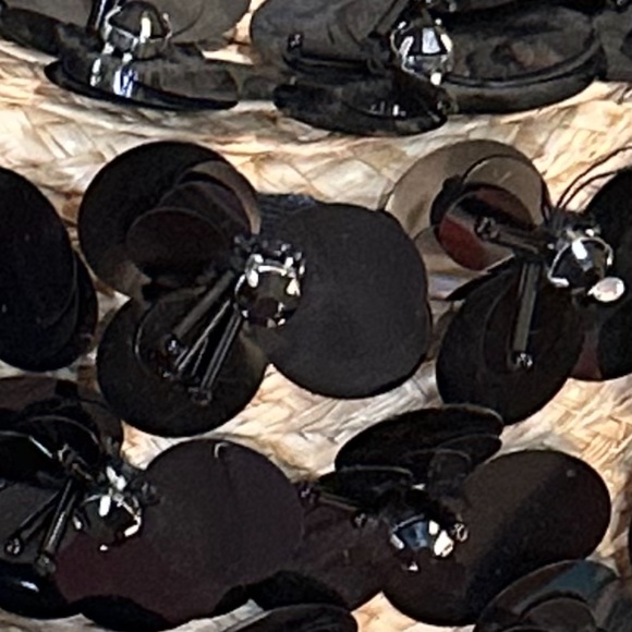 🌟3xHP🌟VTG 2000s Kate Spade Madison Ave Tan/Black Daisy Sequin Straw Bucket Hat - Picture 10 of 11